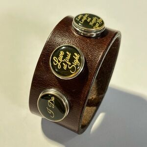 90s Brown Leather Bridal Snap Button Bracelet I Do Love At First Sight Wedding